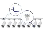 Set completo 1-Fase Rail L 2 x 2 Metro Bianca | incl. 8x Faretti + GU10 2700K 3W Dimmerabile + Tappo Di Chiusura, Connettore di Alimentazione e L -Connettore
